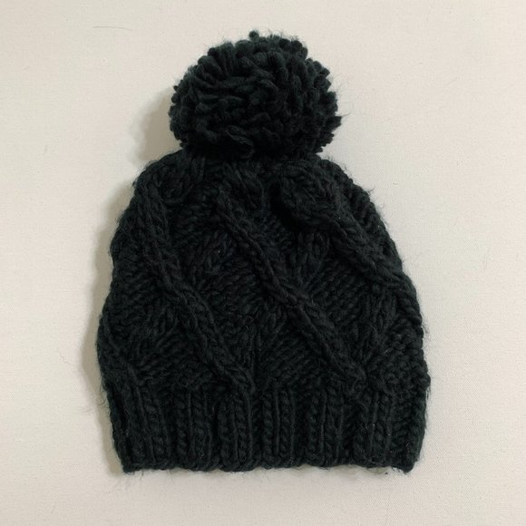 Aldo Accessories - ALDO Black Chunky Knit Pompom Beanie Cable Knit One Size